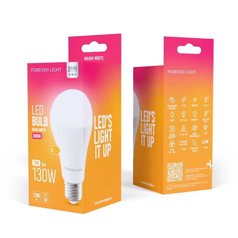 BOMBILLA LED A65 | 17W | 2100LM | E27 | LUZ CALIDA | FOREVER - RTV9000010