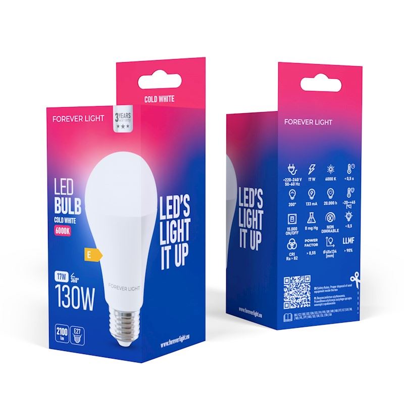 BOMBILLA LED A65 | 17W | 2100LM | E27 | LUZ FRIA | FOREVER - RTV9000012