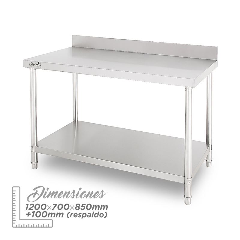 MESA DE TRABAJO ACERO INOXIDABLE 120X70X85CM CON RESPALDO CHEF PRO - CF0132-1