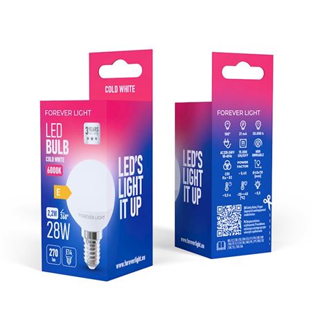 BOMBILLA LED G45 | 2.2W | 270LM | E14 | LUZ FRIA | FOREVER - RTV9000036