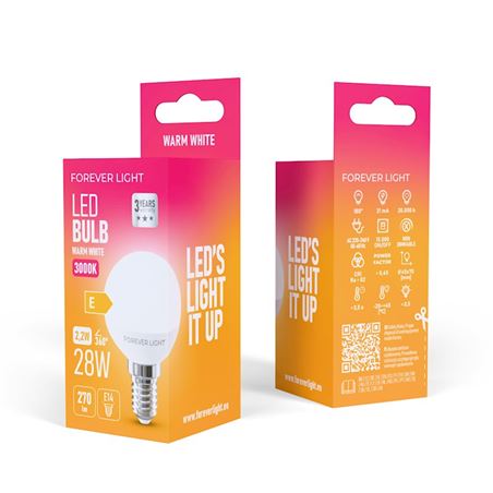 BOMBILLA LED G45 | 2.2W | 270LM | E14 | LUZ CALIDA | FOREVER - RTV9000034