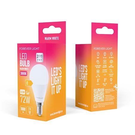 BOMBILLA LED G45 | 8.5W | 1000LM | E14 | LUZ CALIDA | FOREVER - RTV9000040