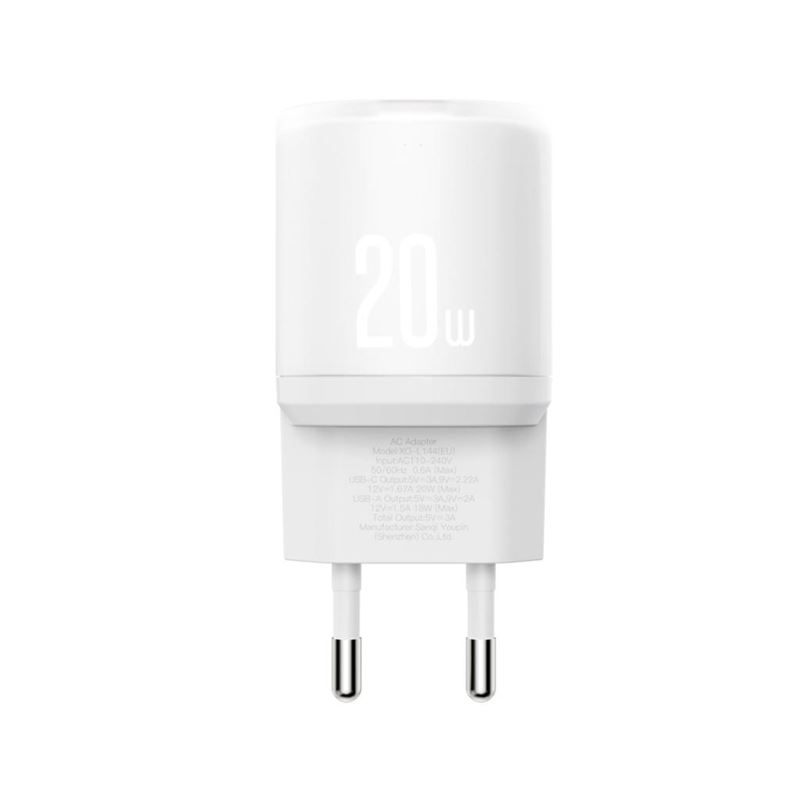 CARGADOR RAPIDO USB-A / USB-C 20W L144 BLANCO XO - XOL144WH-1