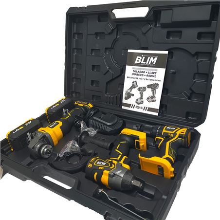 PACK 20V TALADRO + LLAVE IMPACTO + RADIAL S/CARBONES | 2 BATERIAS 4AH BLIM - BL0414-1-1