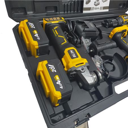 PACK 20V TALADRO + LLAVE IMPACTO + RADIAL S/CARBONES | 2 BATERIAS 4AH BLIM - BL0414-1-3