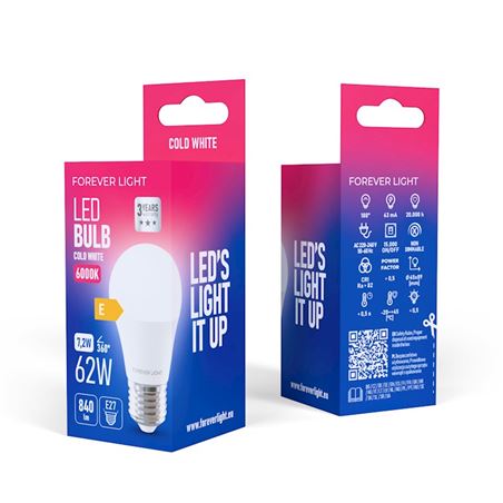 BOMBILLA LED G45 | 7.2W | 840LM | E27 | LUZ FRIA| FOREVER - RTV9000024