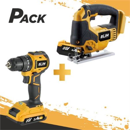 CALADORA 20V | BATERIA 4.0AH BLIM + TALADRO PERCUTOR S/CARBONES 20V | - PACK207