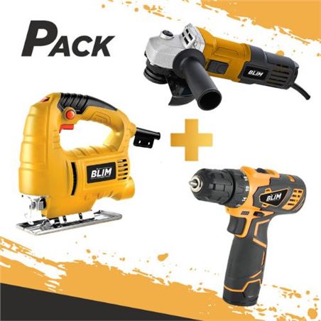 CALADORA 500W + RADIAL 115MM 600W + TALADRO 12V | BATERIA 1.5AH BLIM - PACK209