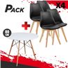 MESA REDONDA DESIGN D500 80CM BLANCA + 4 SILLAS DESIGN D200 NEGRAS - PACK236