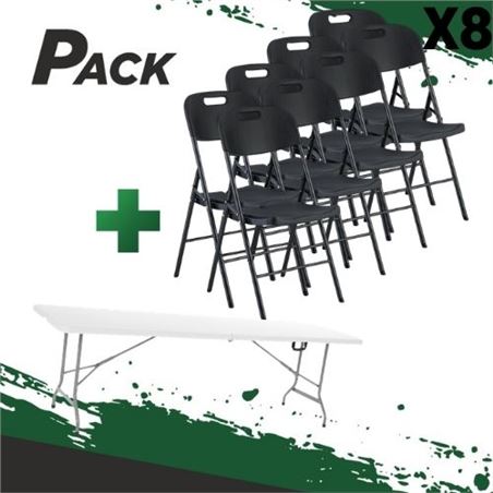 MESA DE RESINA PLEGABLE 240X74X74CM + 8 SILLAS RESINA PLEGABLE PRO 44X53X83 - PACK255