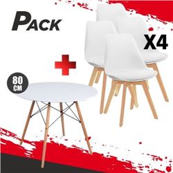 MESA REDONDA DESIGN D500 80CM BLANCA + 4 SILLAS DESIGN D200 BLANCAS MUVIP - PACK233