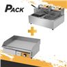 PLANCHA PROFESIONAL SUPERFICIE LISA 3000W + FREIDORA PROFESIONAL DOBLE 9+9L - PACK243