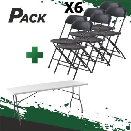 MESA DE RESINA PLEGABLE 180X70X74CM + 6 SILLAS RESINA PLEGABLE 80X50X45CM - PACK249