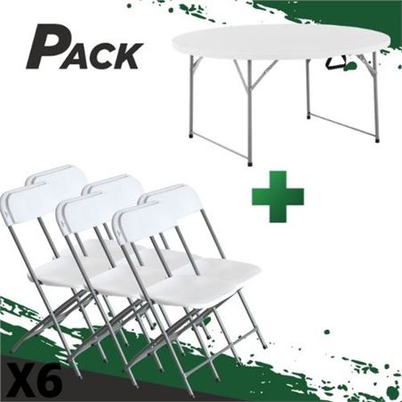 MESA DE RESINA REDONDA PLEGABLE 160X74 + 6 SILLAS RESINA PLEGABLE 80X50X45 - PACK256