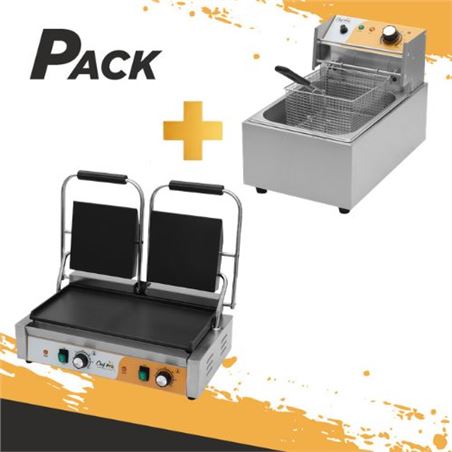 FREIDORA PROFESIONAL 9 LITROS 2500W + SANDWICHERA INDUSTRIAL DOBLE 3600W - PACK242