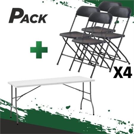 MESA DE RESINA PLEGABLE 152X70X74CM + 4 SILLAS RESINA PLEGABLE 80X50X45CM - PACK245