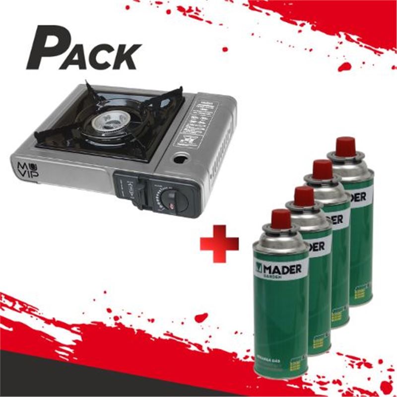 PACK COCINA GAS PORTATIL MUVIP + 4 CARTUCHOS GAS 227GR. MADER - PACK261