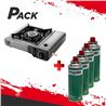 PACK COCINA GAS PORTATIL DOBLE MUVIP + 4 CARTUCHOS GAS 227GR. MADER - PACK260