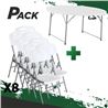 MESA DE RESINA REDONDA PLEGABLE 160X74 + 8 SILLAS RESINA PLEGABLE PRO 44X53 - PACK258