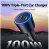 CARGADOR DE COCHE PARA SMARTPHONE | 100W | 2XUSB-C,1USB-A NEGRO VENTION - FFQB0-1