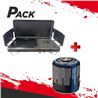 COCINA DE GAS PORTATIL PREMIUM PLANCHA + DOBLE QUEMADOR + CARTUCHO DE GAS - PACK269