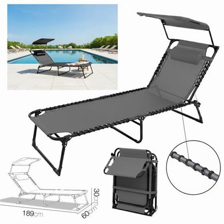 TUMBONA C/ PARASOL GOA TEXTILENO ANTRACITA 189X60X30CM - 15943