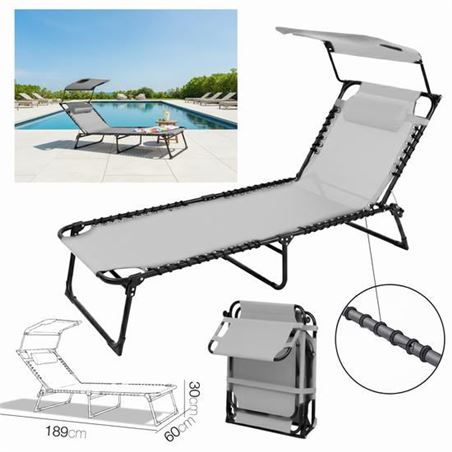 TUMBONA C/ PARASOL GOA TEXTILENO GRIS CLARO 189X60X30CM - 15942