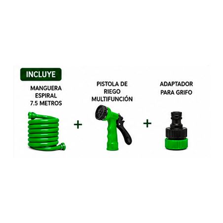 MANGUERA ESPIRAL DE JARDIN 7.5 METROS CON PISTOLA DE RIEGO SUNGARDEN - SG0206-3