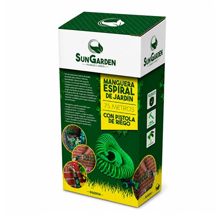 MANGUERA ESPIRAL DE JARDIN 7.5 METROS CON PISTOLA DE RIEGO SUNGARDEN - SG0206-4