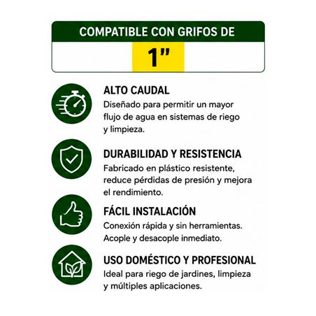CONECTOR RAPIDO ALTO CAUDAL PARA MANGUERA 1" SUNGARDEN - SG0204-2