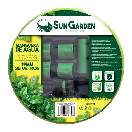 MANGUERA AGUA 3 CAPAS 19MM 25METROS SUNGARDEN - SG0191