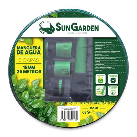 MANGUERA AGUA 5 CAPAS 15MM 25METROS SUNGARDEN - SG0189