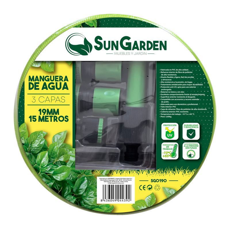 MANGUERA AGUA 3 CAPAS 19MM 15METROS SUNGARDEN - SG0190