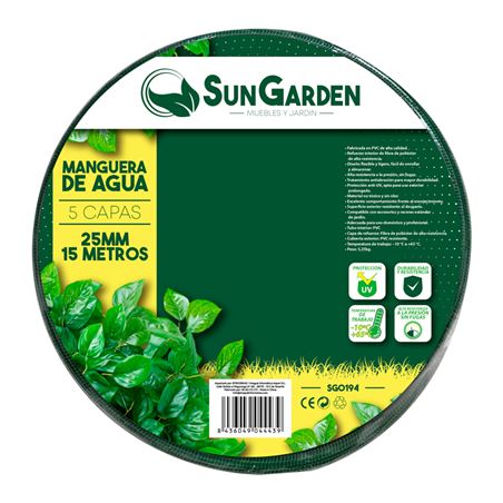 MANGUERA AGUA 5 CAPAS 25MM 15METROS SUNGARDEN - SG0194