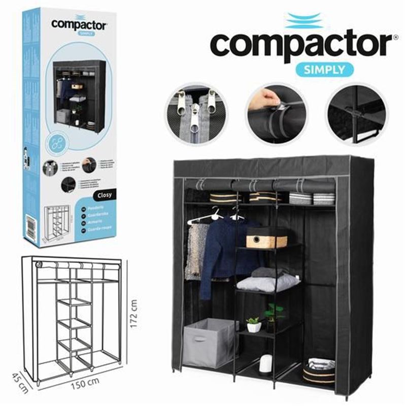 ARMARIO TELA 9 ESTANTES/2 BARRAS 150x45x172CM COMPACTOR - 200203