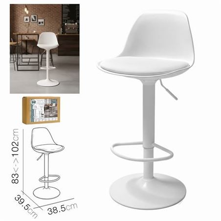 TABURETE BAR C/ RESPALDO BLANCO 38.5X39.5X83CM - 41046