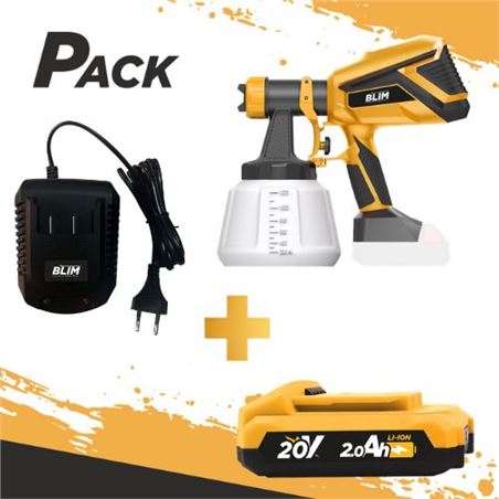 PISTOLA DE PINTAR 20V (SIN BATERÍA) + BATERIA 20V 2AH + CARGADOR DE BATERÍA - PACK274