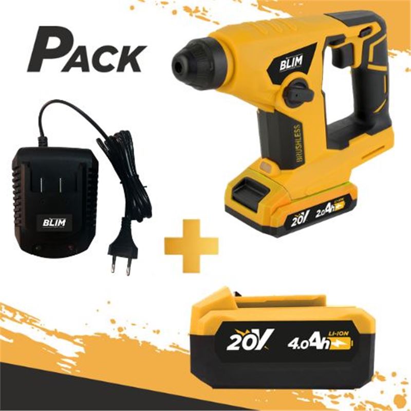 MARTILLO PERFORADOR 20V 1.5 JULIOS + BATERIA 20V 4AH + CARGADOR DE BATERÍA - PACK271