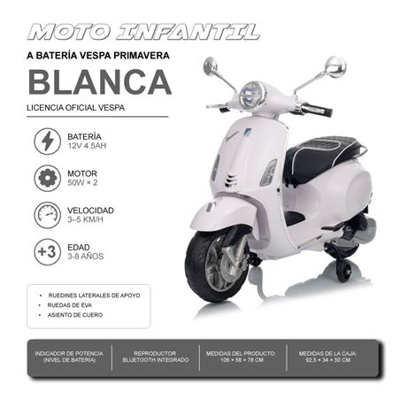 MOTO INFANTIL A BATERIA VESPA PRIMAVERA BLANCA - 33018