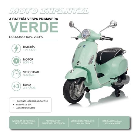 MOTO INFANTIL A BATERIA VESPA PRIMAVERA VERDE - 33019