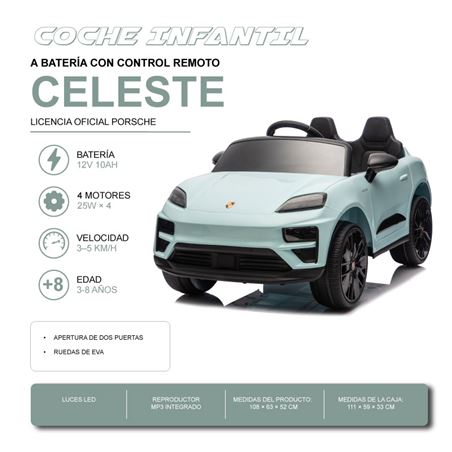 COCHE INFANTIL A BATERIA CON CONTROL REMOTO PORSCHE MACAN CELESTE - 33038