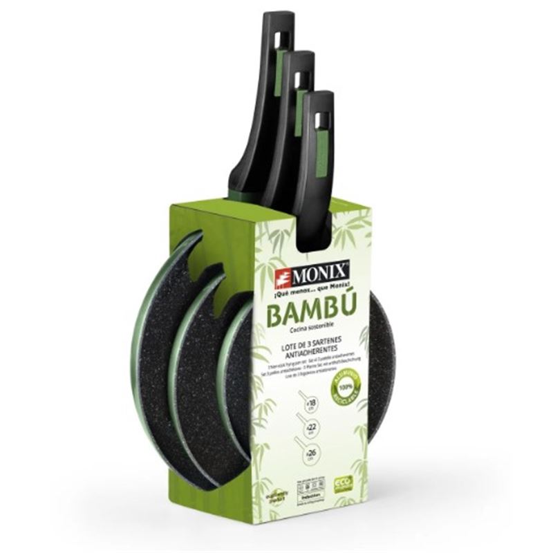 SET 3 SARTENES BAMBU ANTIADHERENTE 18 22 26 MONIX - M831242-1