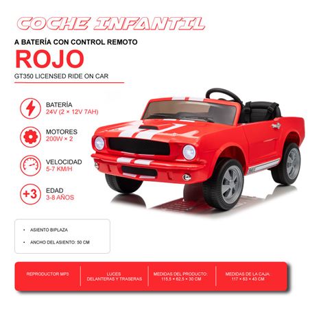 COCHE INFANTIL A BATERIA CON CONTROL REMOTO FORD MUSTANG SHELBY GT350 ROJO - 33050