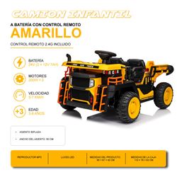CAMION INFANTIL A BATERIA CON PLATAFORMA DE CARGA AMARILLO - 33043