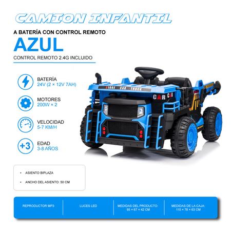 CAMION INFANTIL A BATERIA CON PLATAFORMA DE CARGA AZUL - 33044