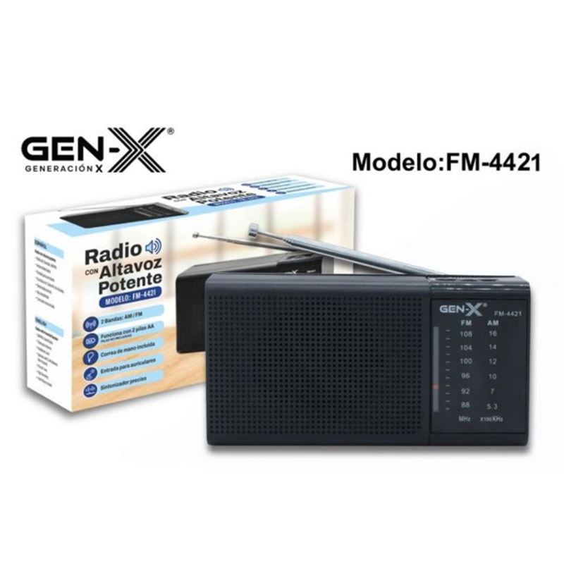 RADIO PORTATIL AM/FM DIAL CLASICO ALTA SENSIBILIDAD NEGRA GEN-X - FM-4421