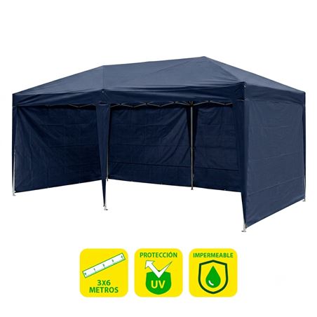 CARPA PLEGABLE ACERO 3X6 METROS AZUL OSCURO + 4 PAREDES PARA CARPA PLEGABLE - SG0024 4 PAREDES