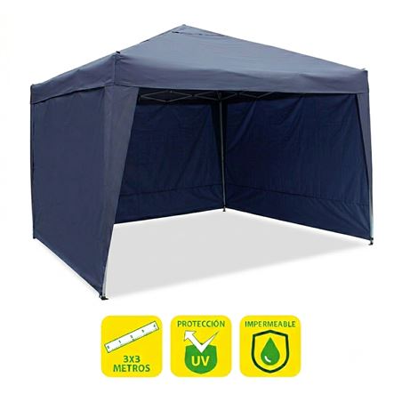 CARPA PLEGABLE ACERO 3X3 METROS AZUL OSCURO + 4 PAREDES PARA CARPA PLEGABLE - SG0018 3 PAREDES
