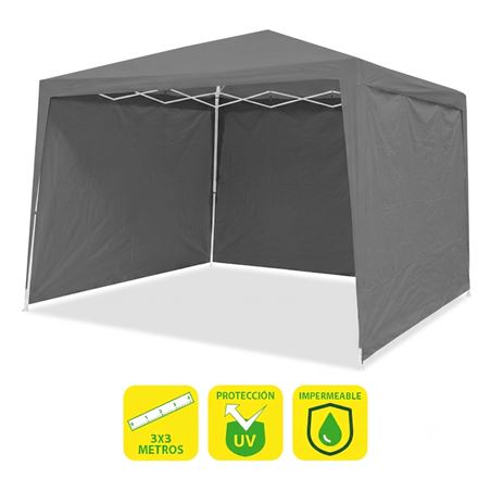 CARPA ACERO RAFIA 3X3 METROS GRIS + 4 PAREDES PARA CARPA PLEGABLE - SG0019 3 PAREDES