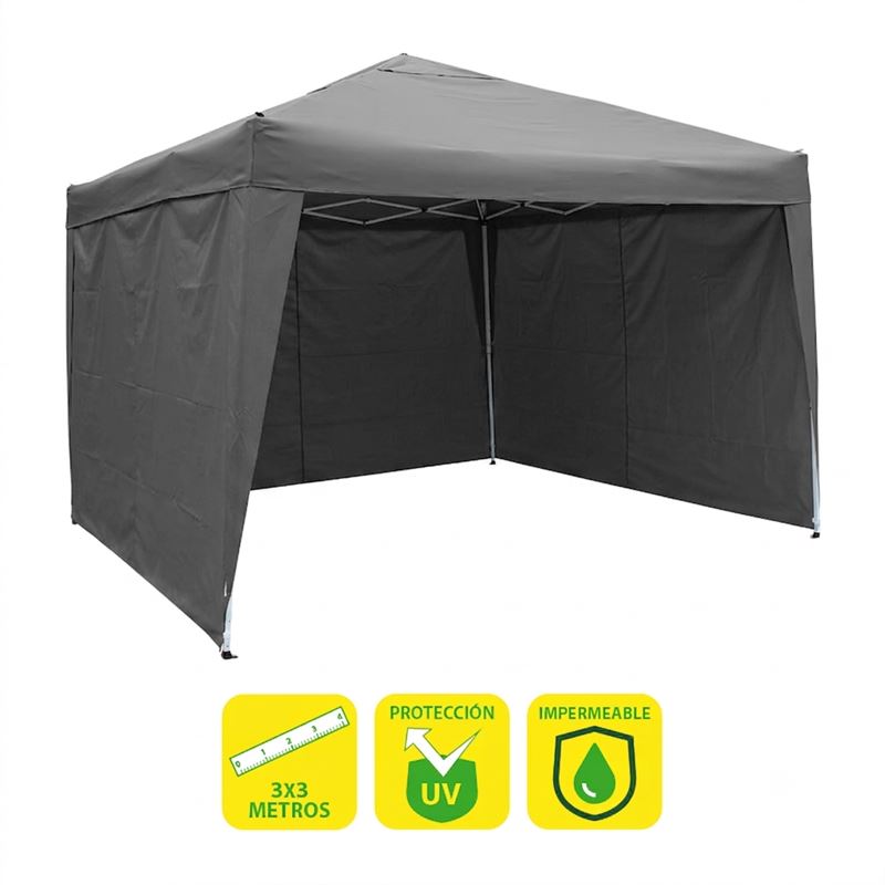 CARPA PLEGABLE ACERO 3X3 METROS GRIS + 4 PAREDES PARA CARPA PLEGABLE - SG0016 3 PAREDES